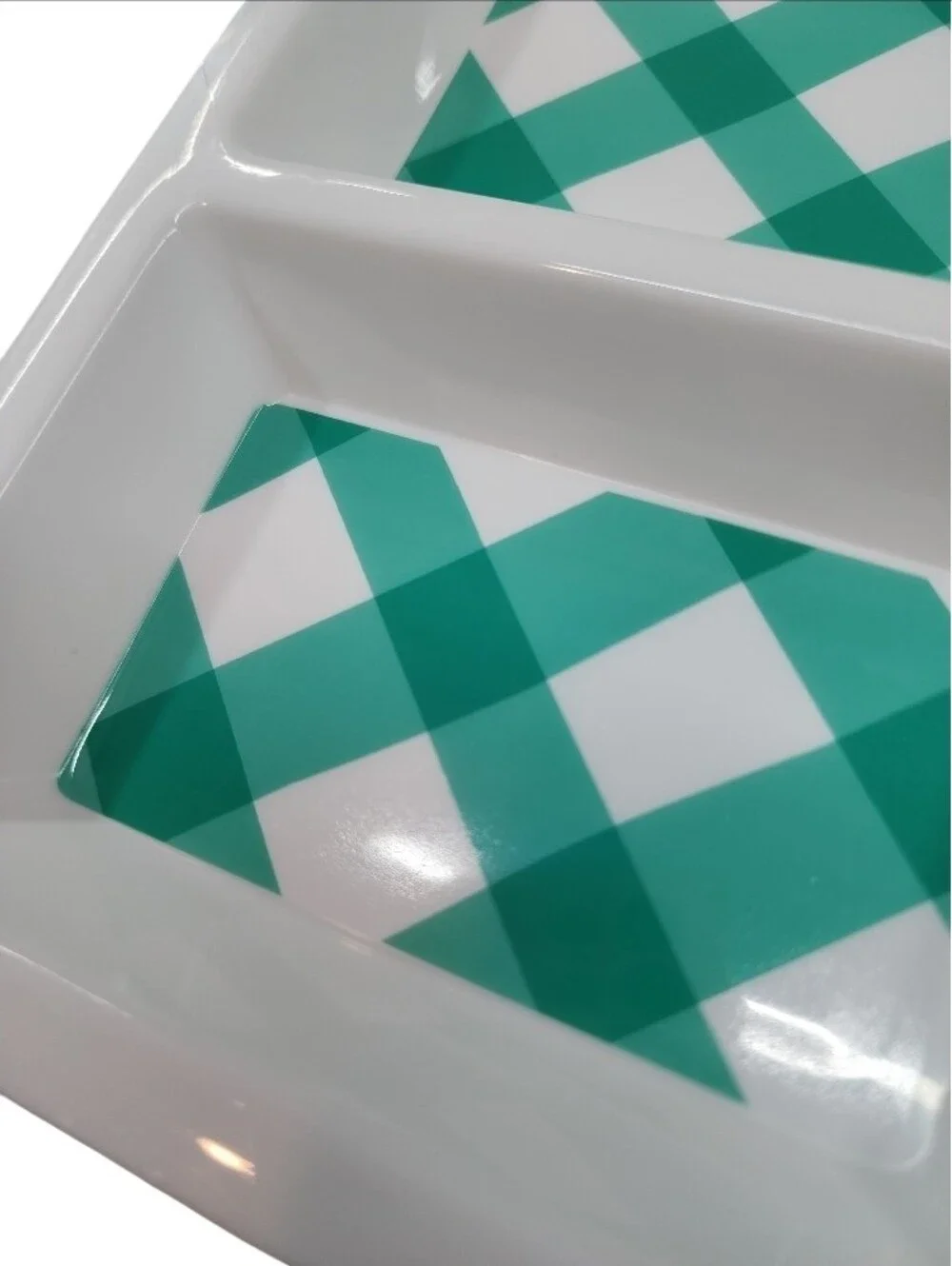 4pc Disposable Melamine Snack Serving Trays with Teal Plaid Accent